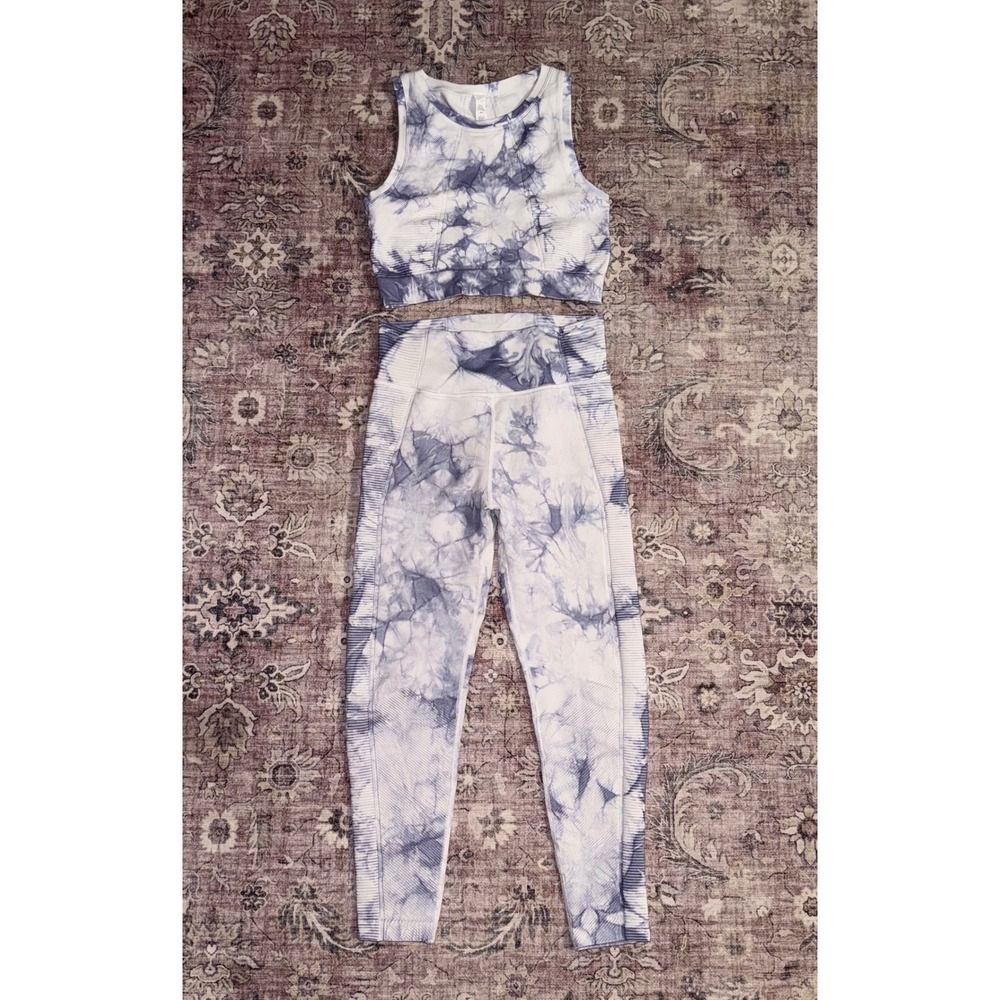 OFFLINE by Aerie Tie Dye Seamless Ribbed Set Cropped Tank M and Leggings S Blue